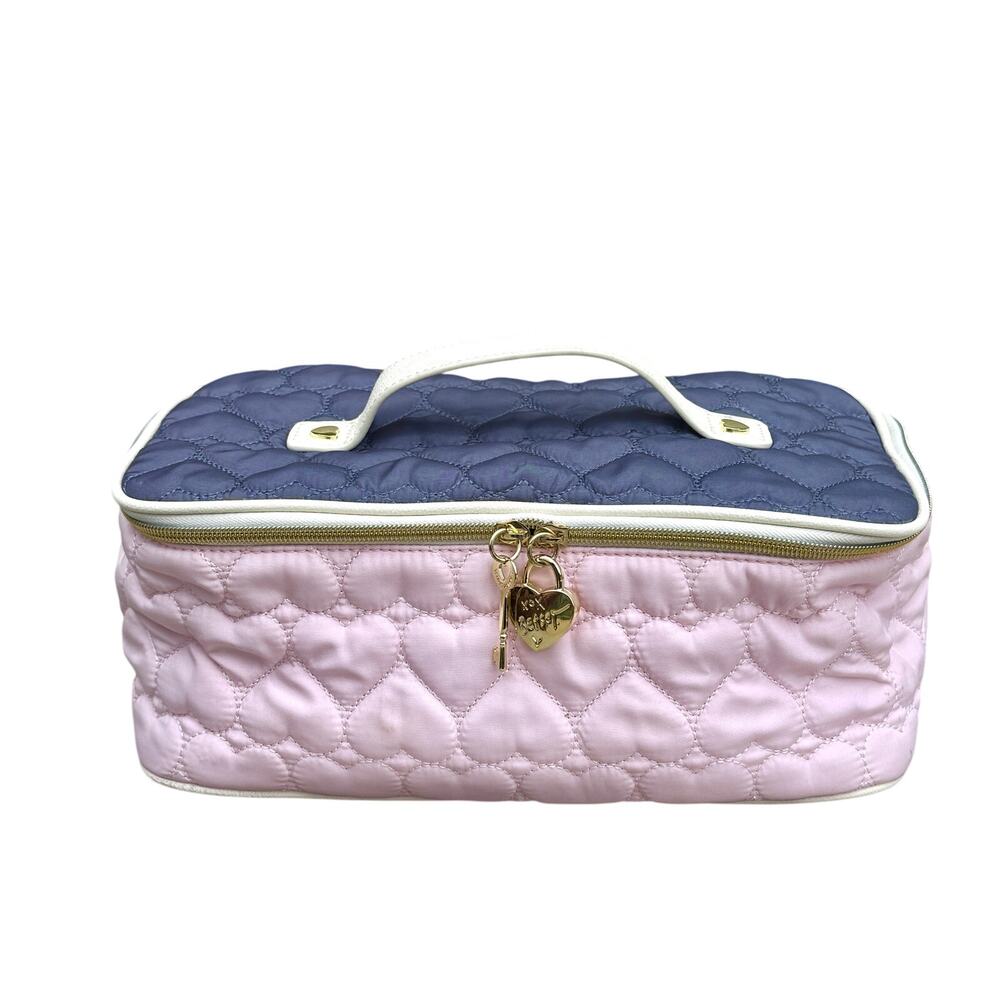 BETSEY JOHNSON  Quilted Heart Zippered  Makeup Case/Train case with handle